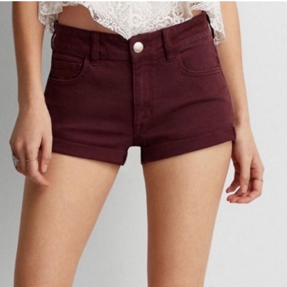 American Eagle Women's Hi-Rise Shortie size 4 Maroon
